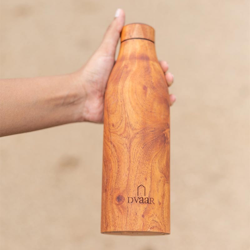 Wooden Copper Bottle | Mahogany Wood | 500 ml