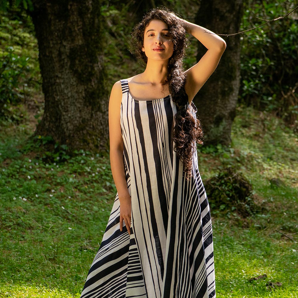 Striped Hem Midaxi Dress | Organic Cotton - DEONO