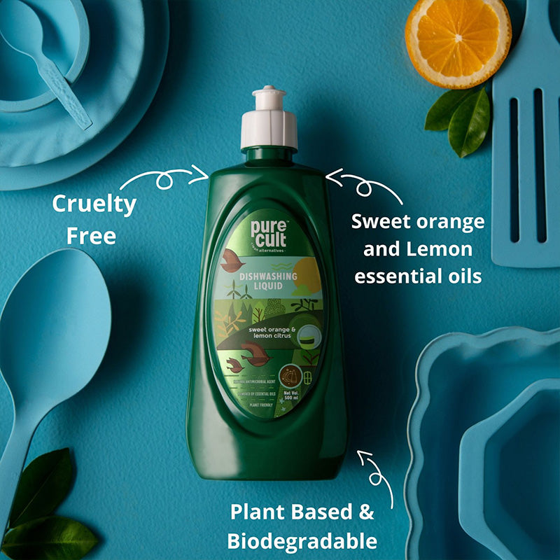 PureCult Eco-Friendly  Dishwash Liquid with Sweet Orange and Lemon Essential Oils (500 ml)