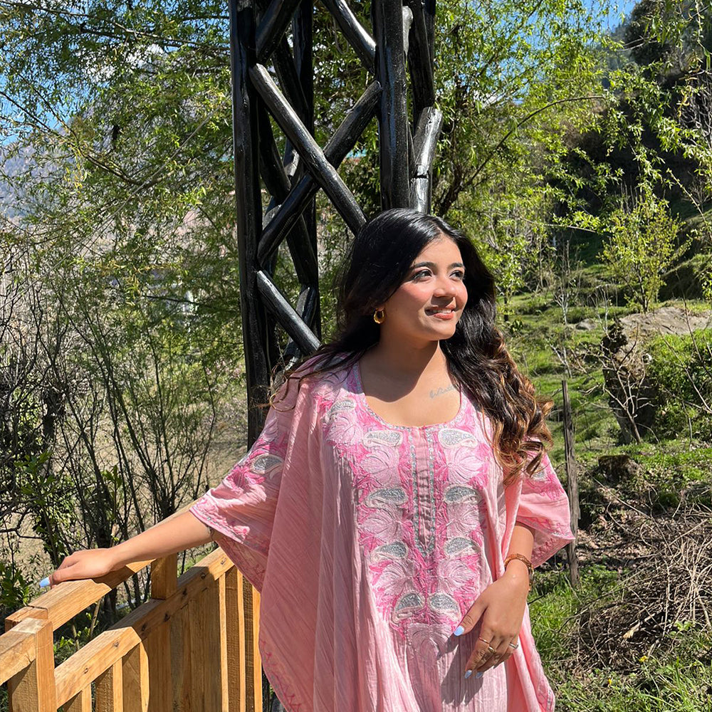 Kashmiri Crush Velvet Pink Kaftan