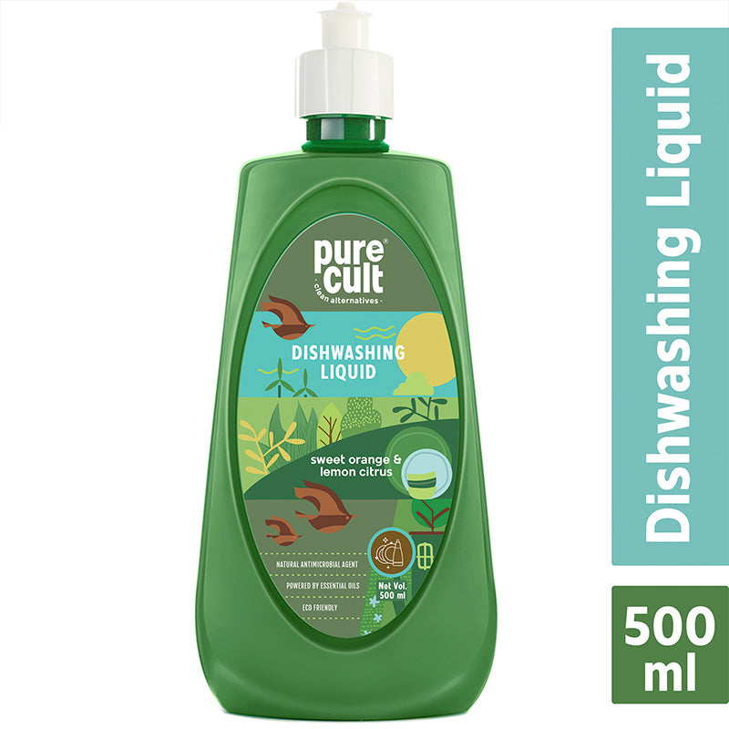 PureCult Eco-Friendly  Dishwash Liquid with Sweet Orange and Lemon Essential Oils (500 ml)