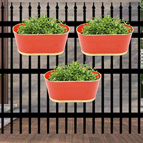Oval Red 12 inches Balcony Railing Planter (Set of 3)