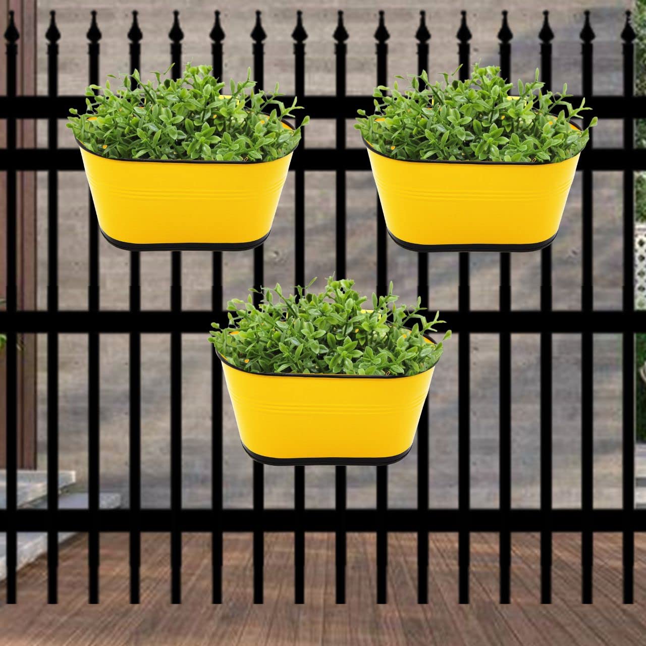 Oval Yellow 10 inches Balcony Railing Planter (Set of 3)