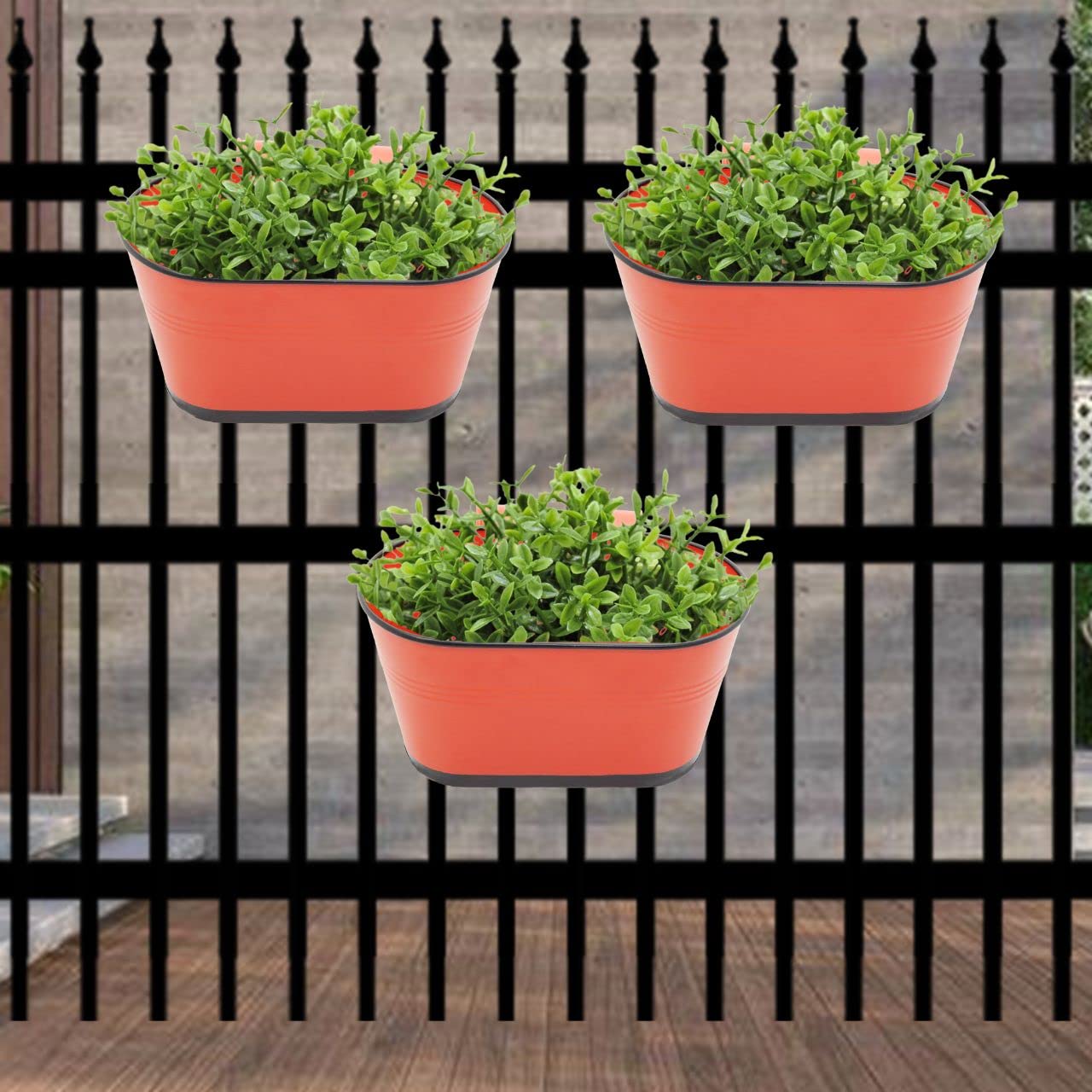 Oval Red 10 inches Balcony Railing Planter (Set of 3)