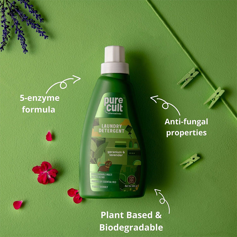 PureCult Eco-Friendly Liquid Laundry Detergent with Geranium & Lavender Essential Oils (500 ML)