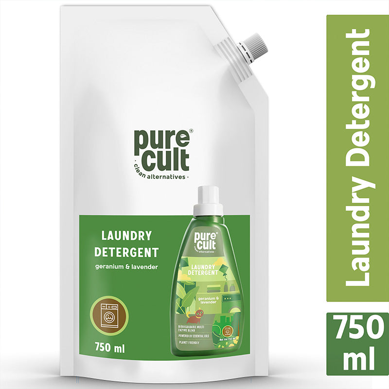 PureCult Eco-Friendly Liquid Laundry Detergent with Geranium & Lavender Essential Oils (750 ML)