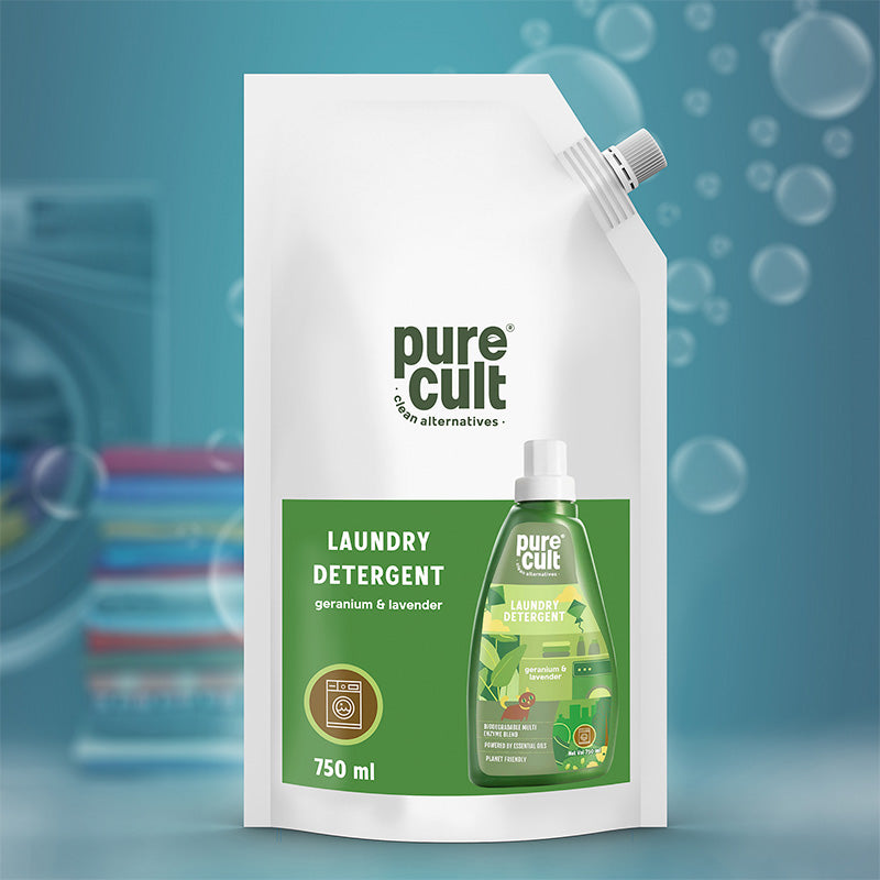 PureCult Eco-Friendly Liquid Laundry Detergent with Geranium & Lavender Essential Oils (750 ML)