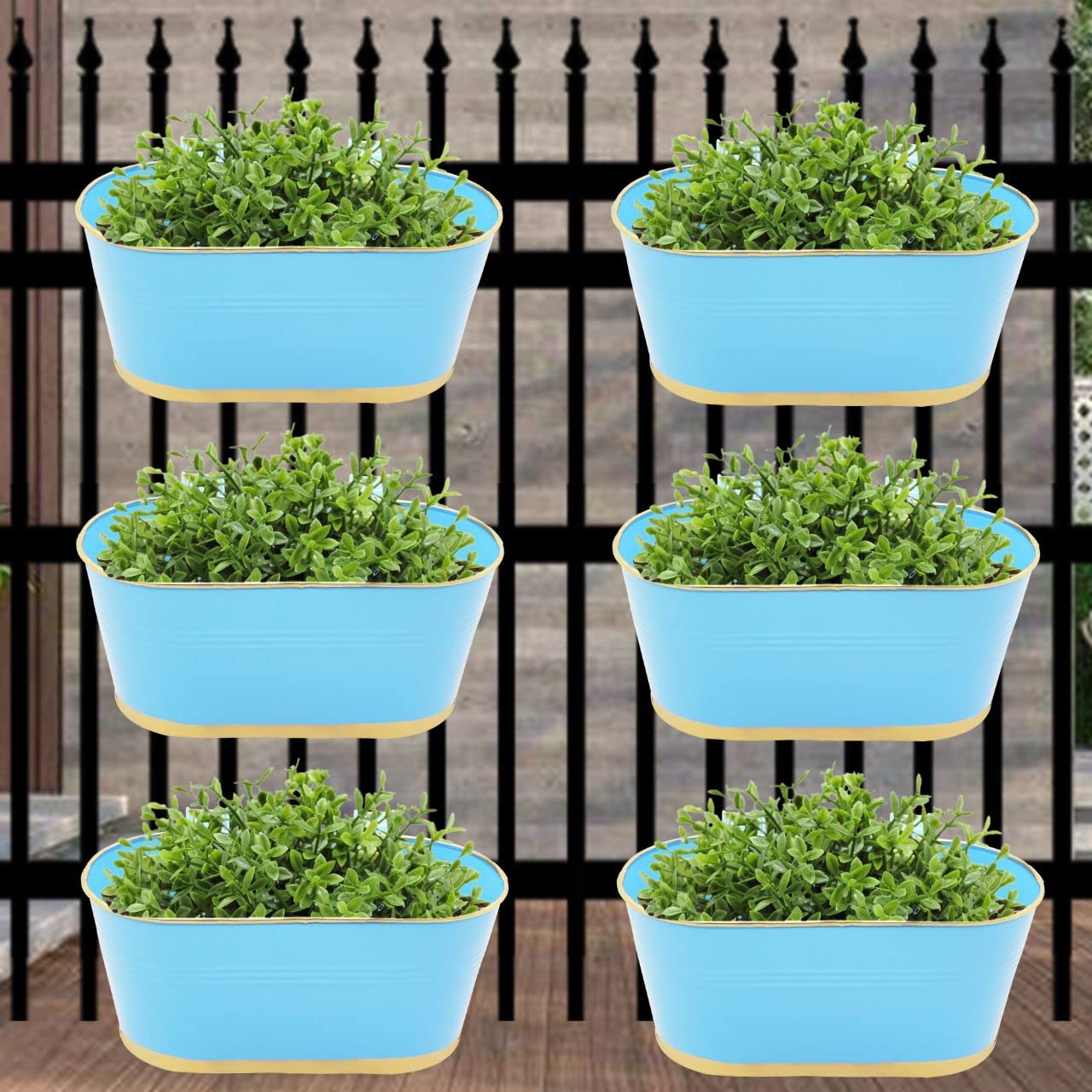 Oval Blue 12 inches Balcony Railing Planter (Set of 6)