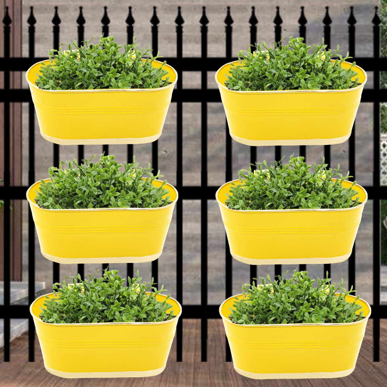 Oval Yellow 12 inches Balcony Railing Planter (Set of 6)