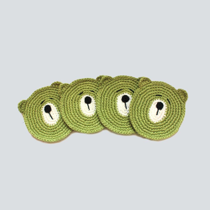 Handcrafted Amigurumi Bear Coasters | Set of 4-Olive Green