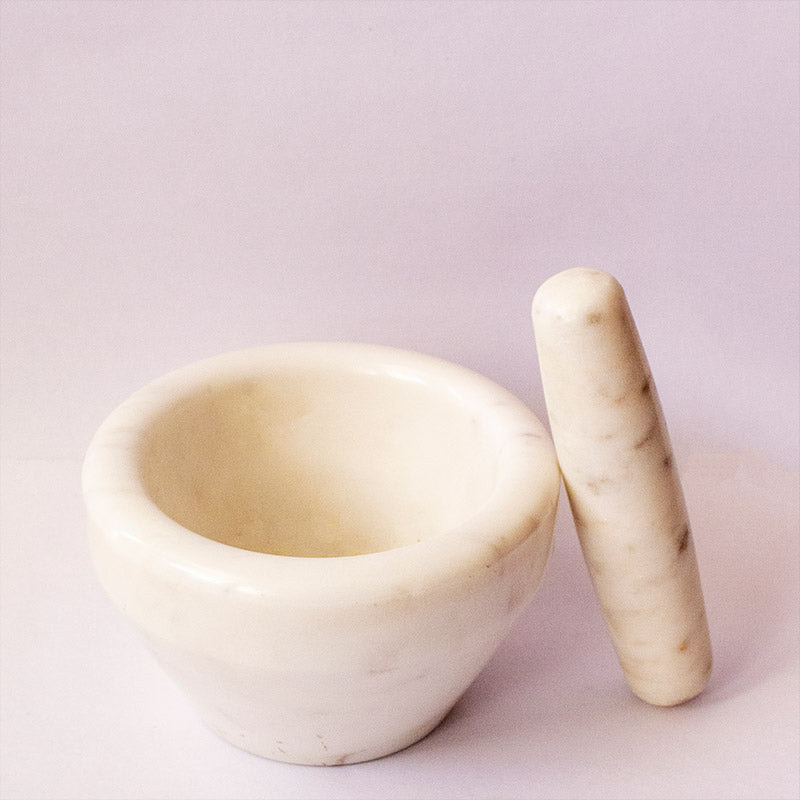The White Indian Marble Masala Pot Mortar and Pestle