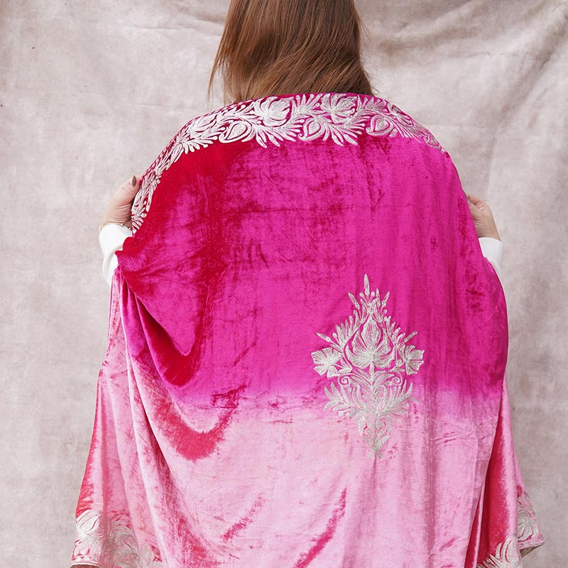 Pink Double Shade Velvet Cape with Zari Embroidery