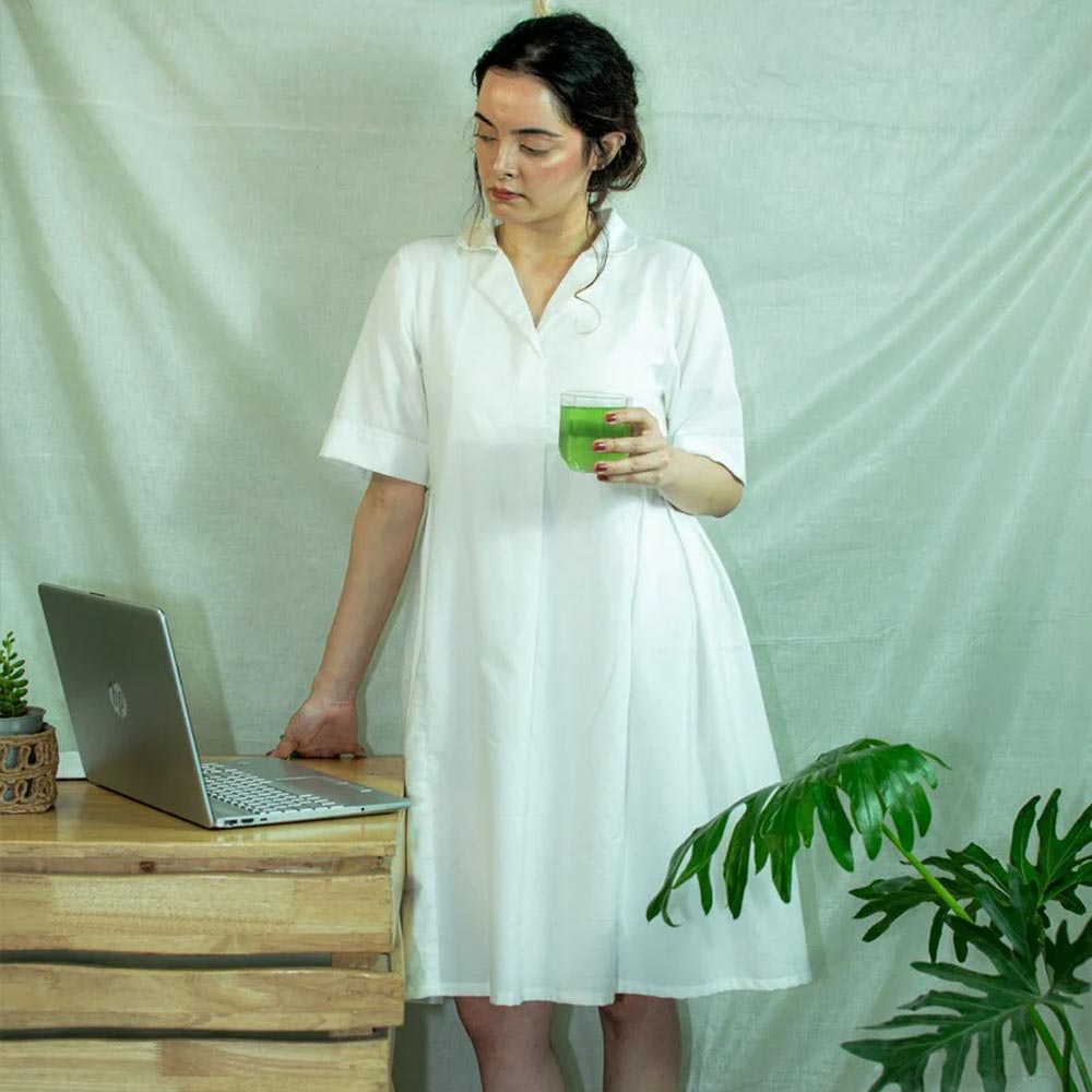Pleated Knee Length Dress | Organic Cotton - Mamti