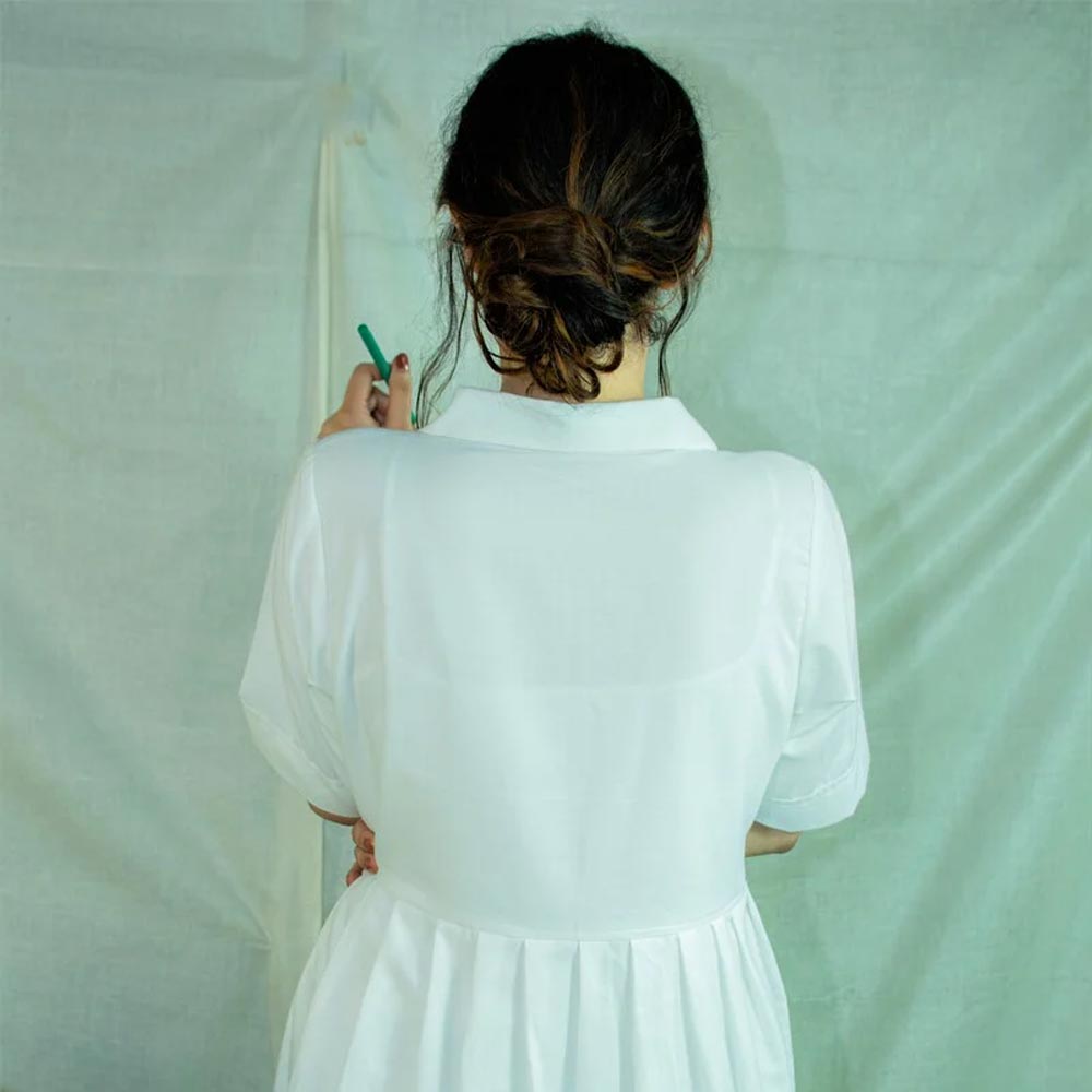 Pleated Knee Length Dress | Organic Cotton - Mamti