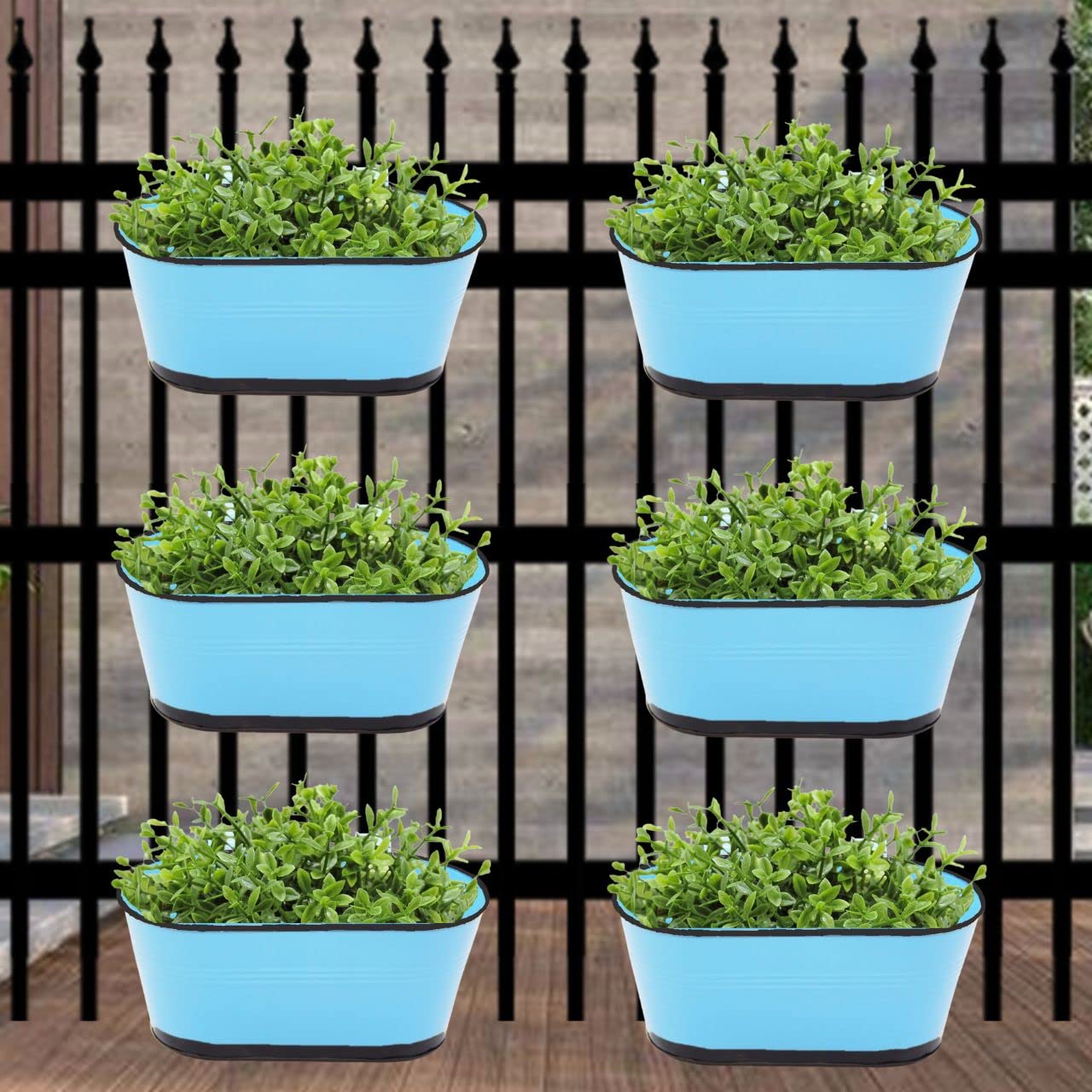 Oval Blue 10 inches Balcony Railing Planter (Set of 6)