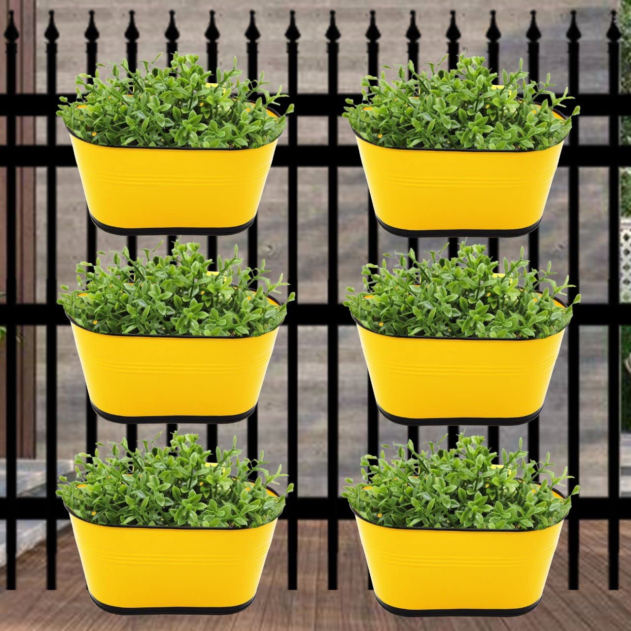 Oval Yellow 10 inches Balcony Railing Planter (Set of 6)