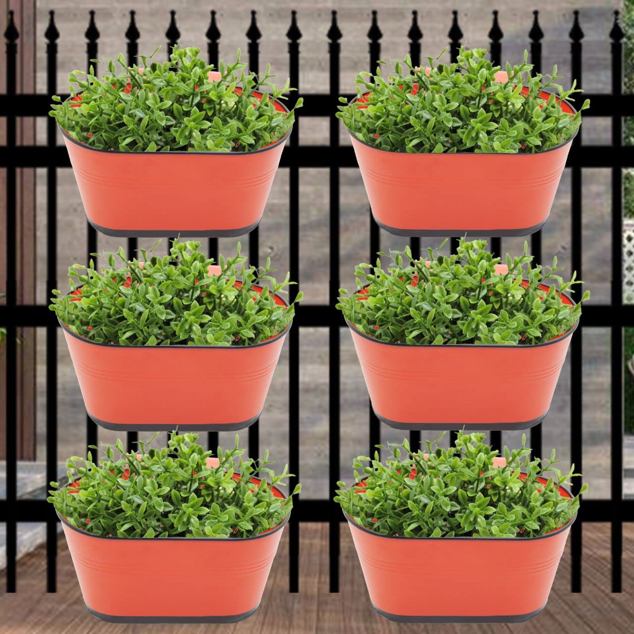 Oval Red 10 inches Balcony Railing Planter (Set of 6)