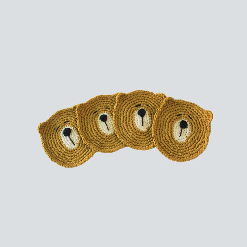 Handcrafted Amigurumi Bear Coasters | Set of 4-Mustard