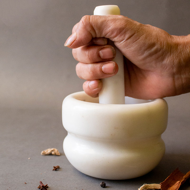 The White Indian Marble Concentric Mortar and Pestle
