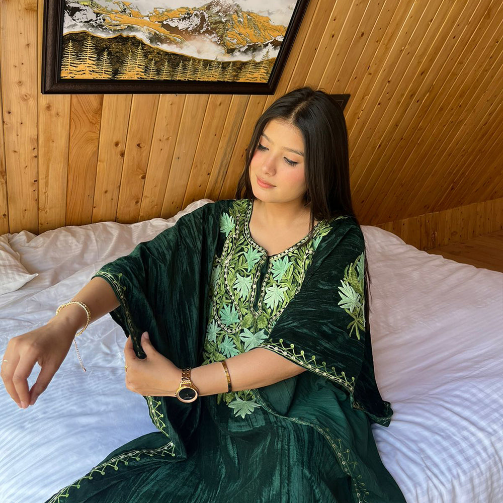 Kashmiri Crush Velvet Green Kaftan