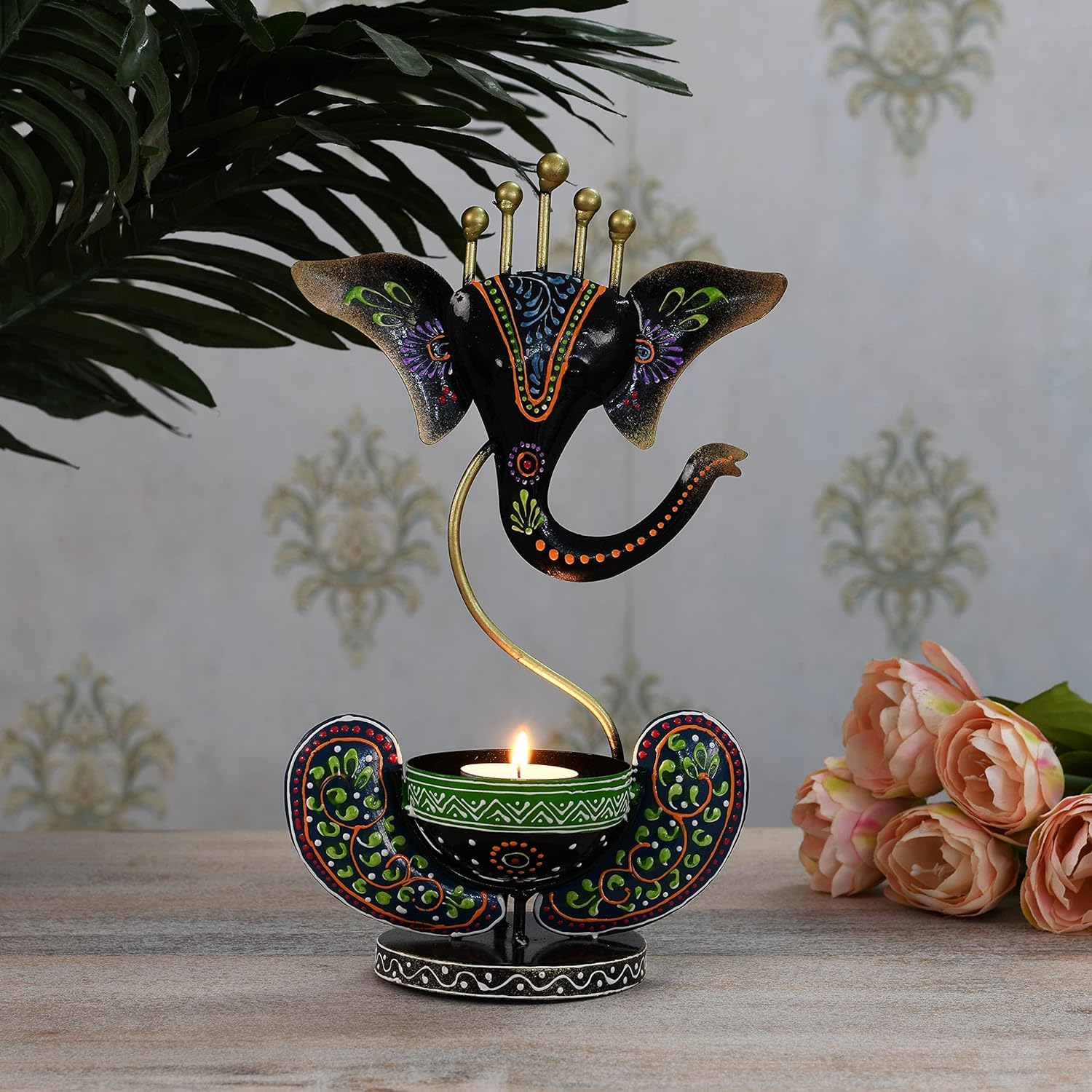 Metal Ganesha Tea Light Candle Holder Stand