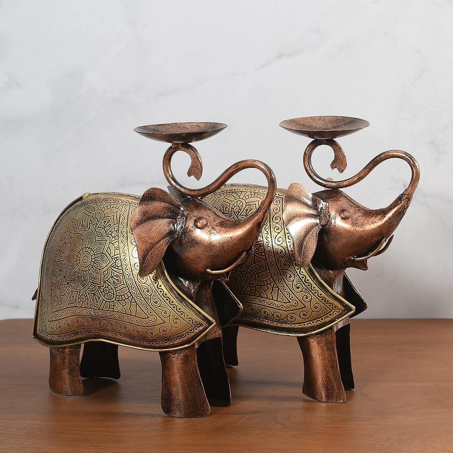 Antique Elephant Tea Light Candle Holders | Set of 2