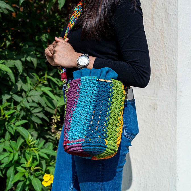 Cosmos Striped Hand-Knotted Bucket Bag