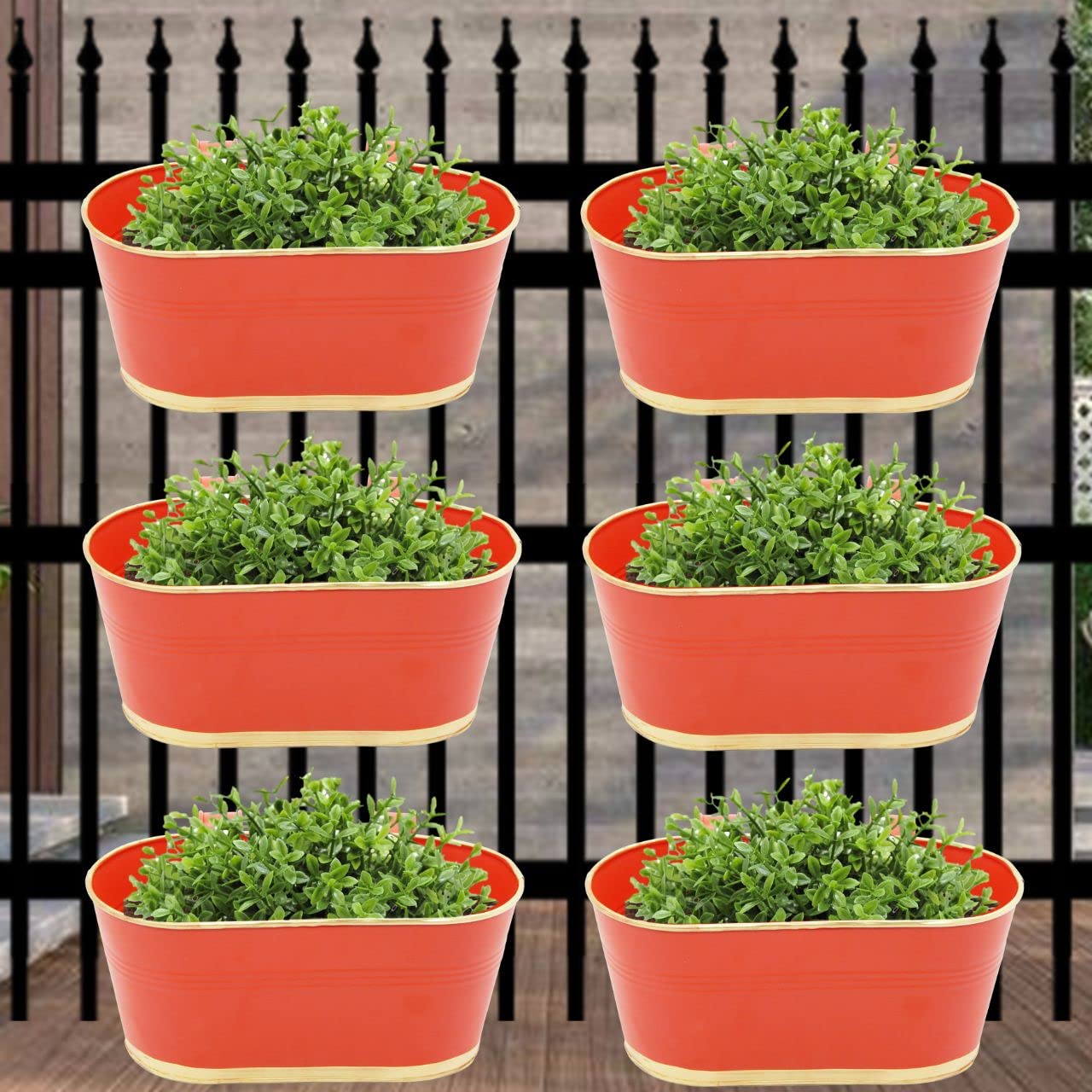 Oval Red 12 inches Balcony Railing Planter (Set of 6)