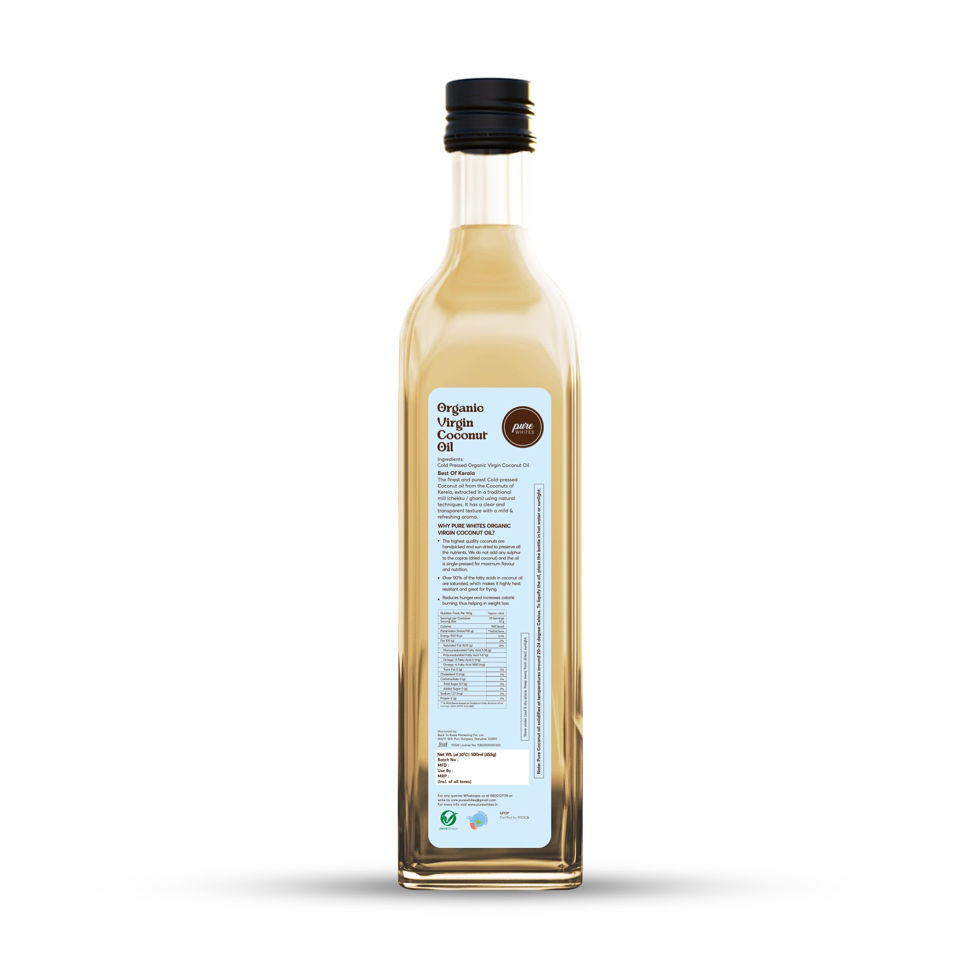 Cold Pressed Virgin Coconut Oil (Certified Organic), 500ml