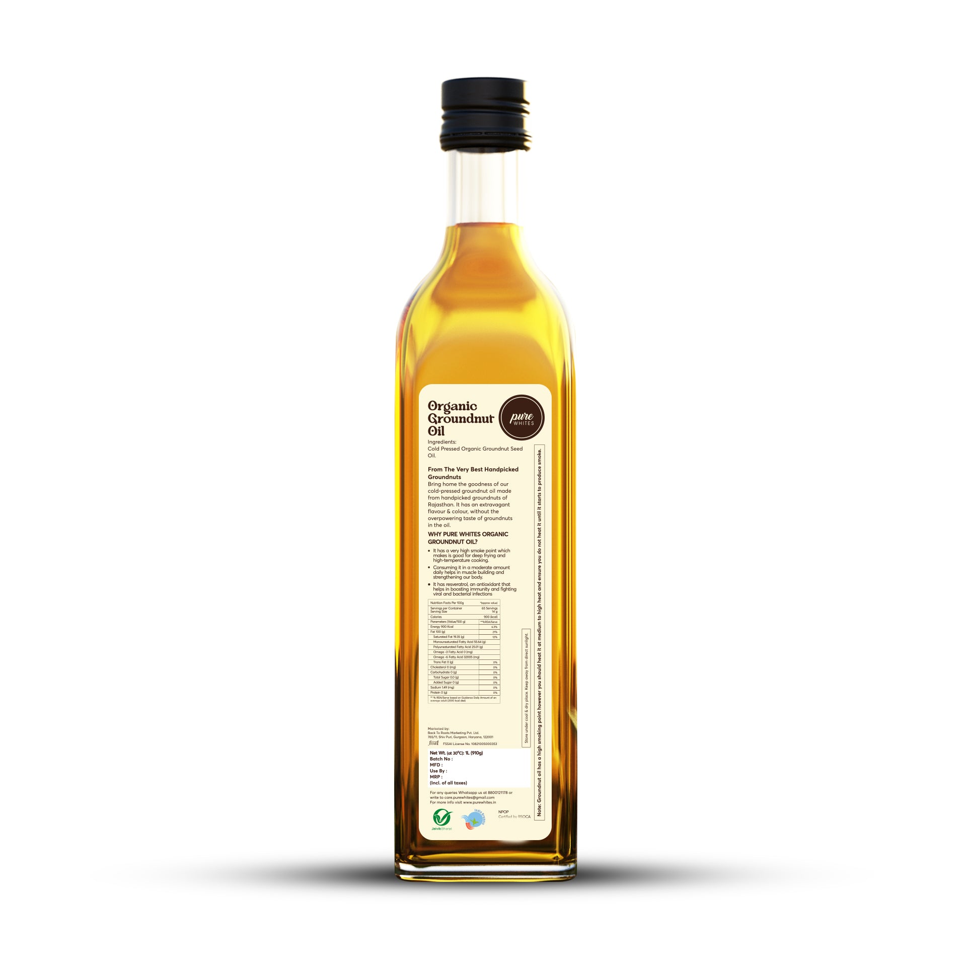 Cold Pressed Groundnut Oil (Certified Organic), 1L