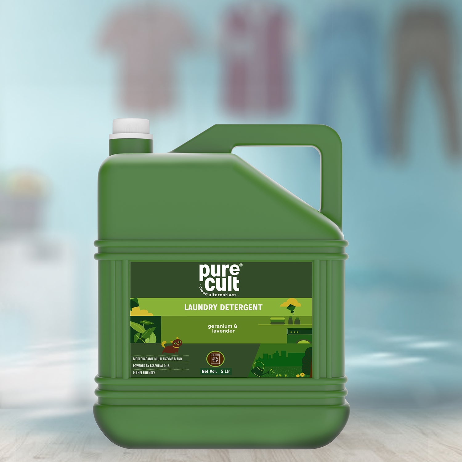PureCult Eco-Friendly Liquid Laundry Detergent with Geranium & Lavender Essential Oils (5 Ltr)