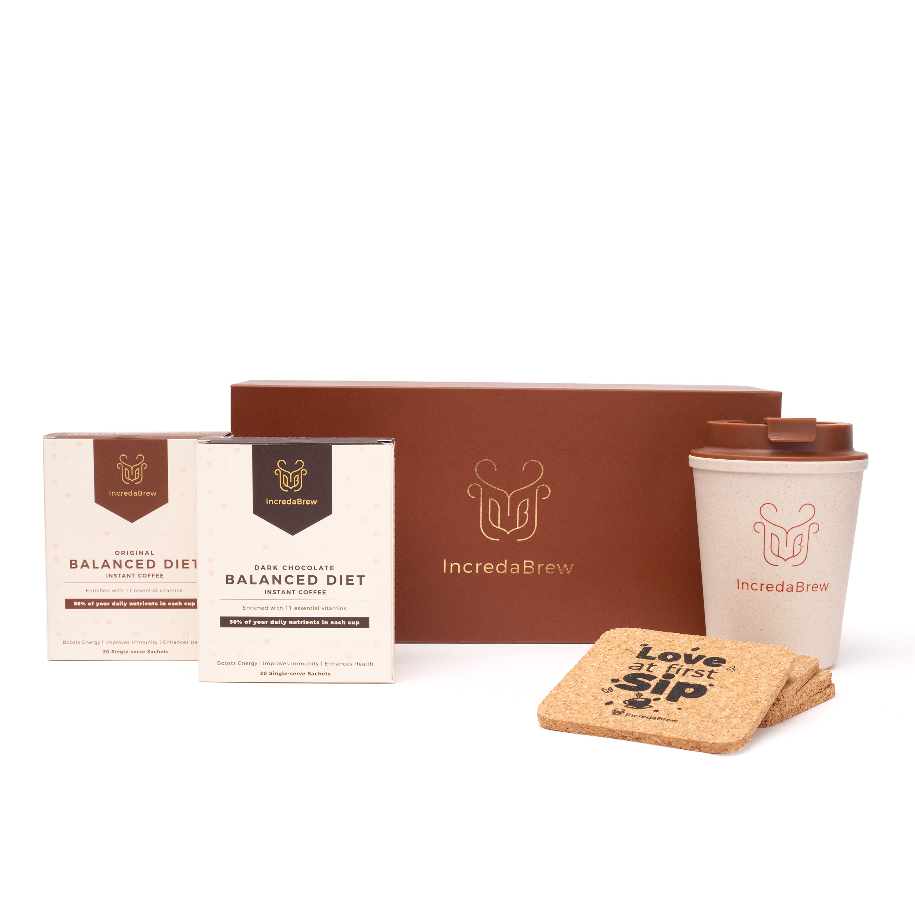 Incredabrew Any 2 Coffee Boxes, 1 Sipper & 4 Coasters Giftset