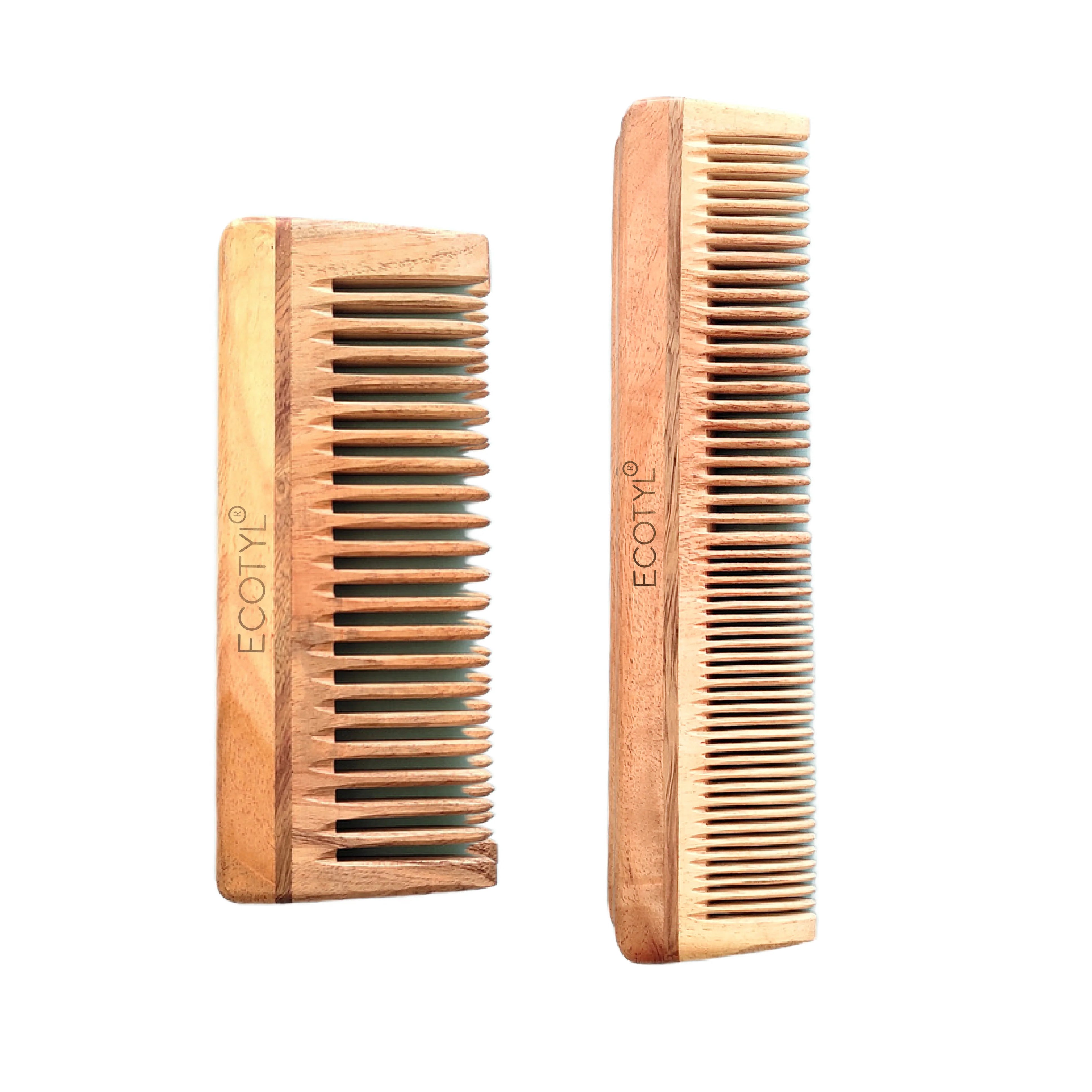 Neem Wood Comb Duo | Detangling & Shampoo Comb | Set of 2