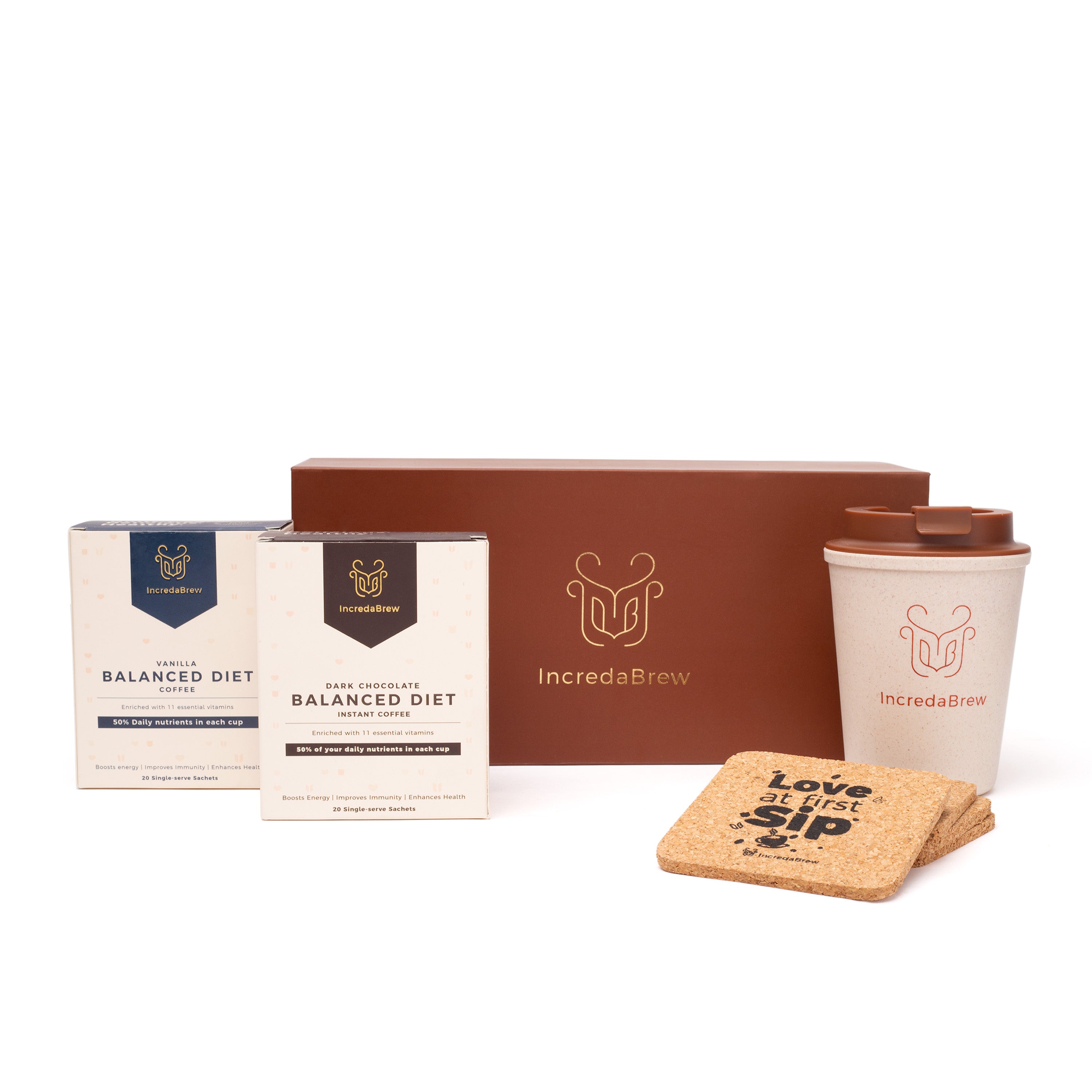 Incredabrew Any 2 Coffee Boxes, 1 Sipper & 4 Coasters Giftset