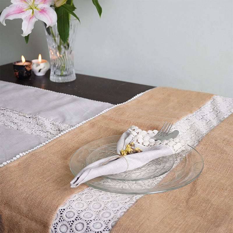 Dharanee-Double sided table runner | Lace Table Runner | Jute and Hemp