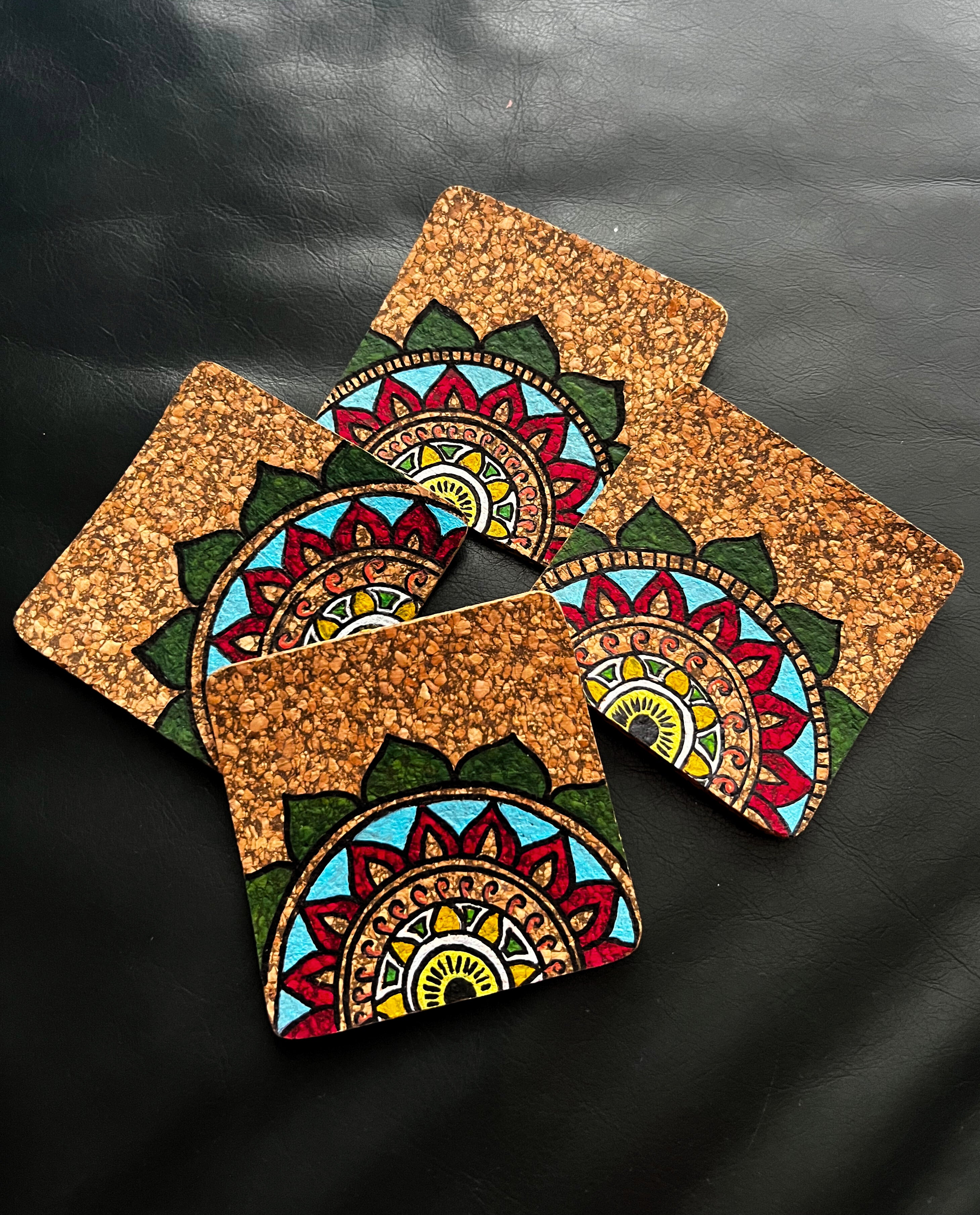 Hand Painted Cork Coasters | Set of 4 | Design 3