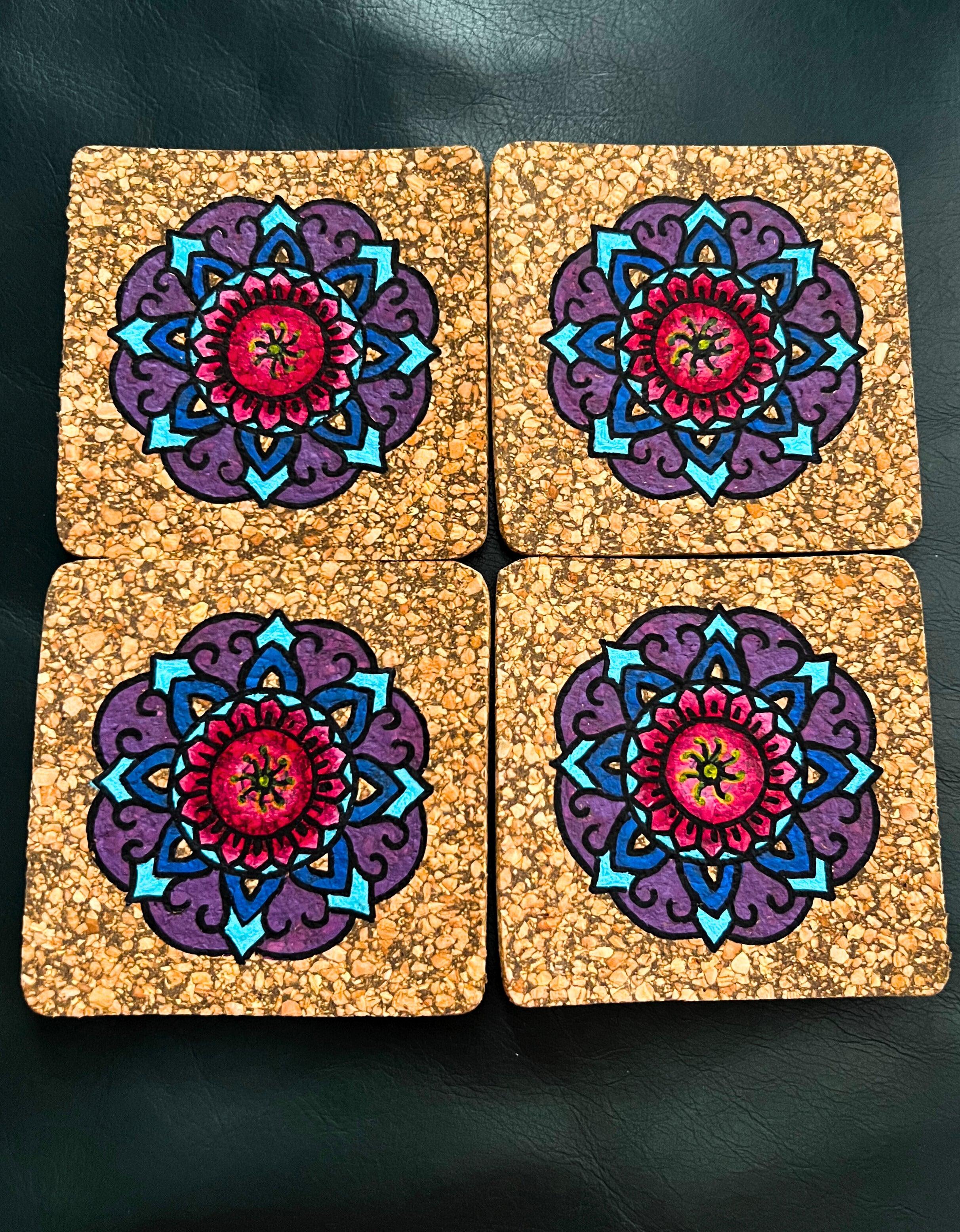 Hand Painted Cork Coasters | Set of 4 | Design 1