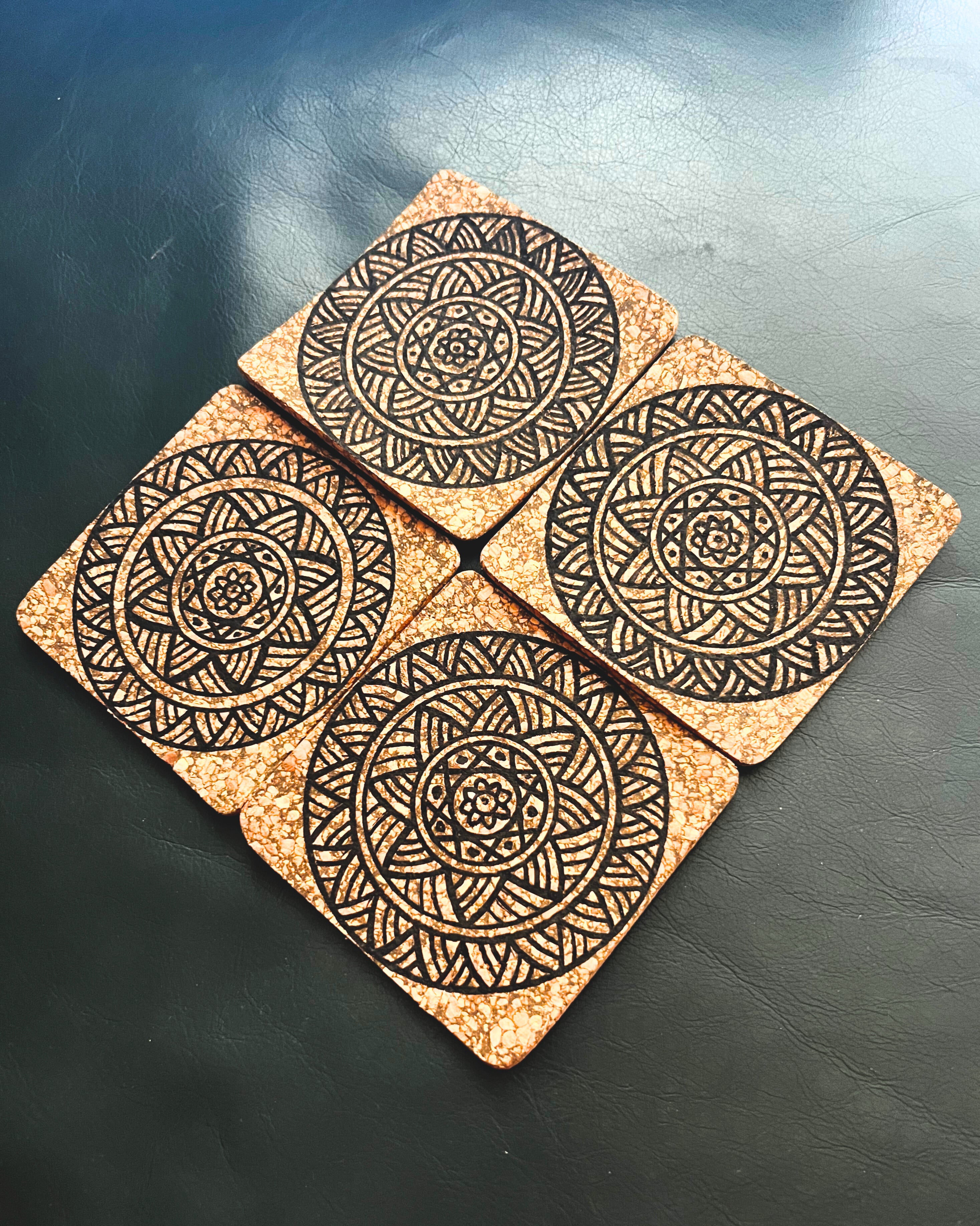 Hand Painted Cork Coasters | Set of 4 | Design 4
