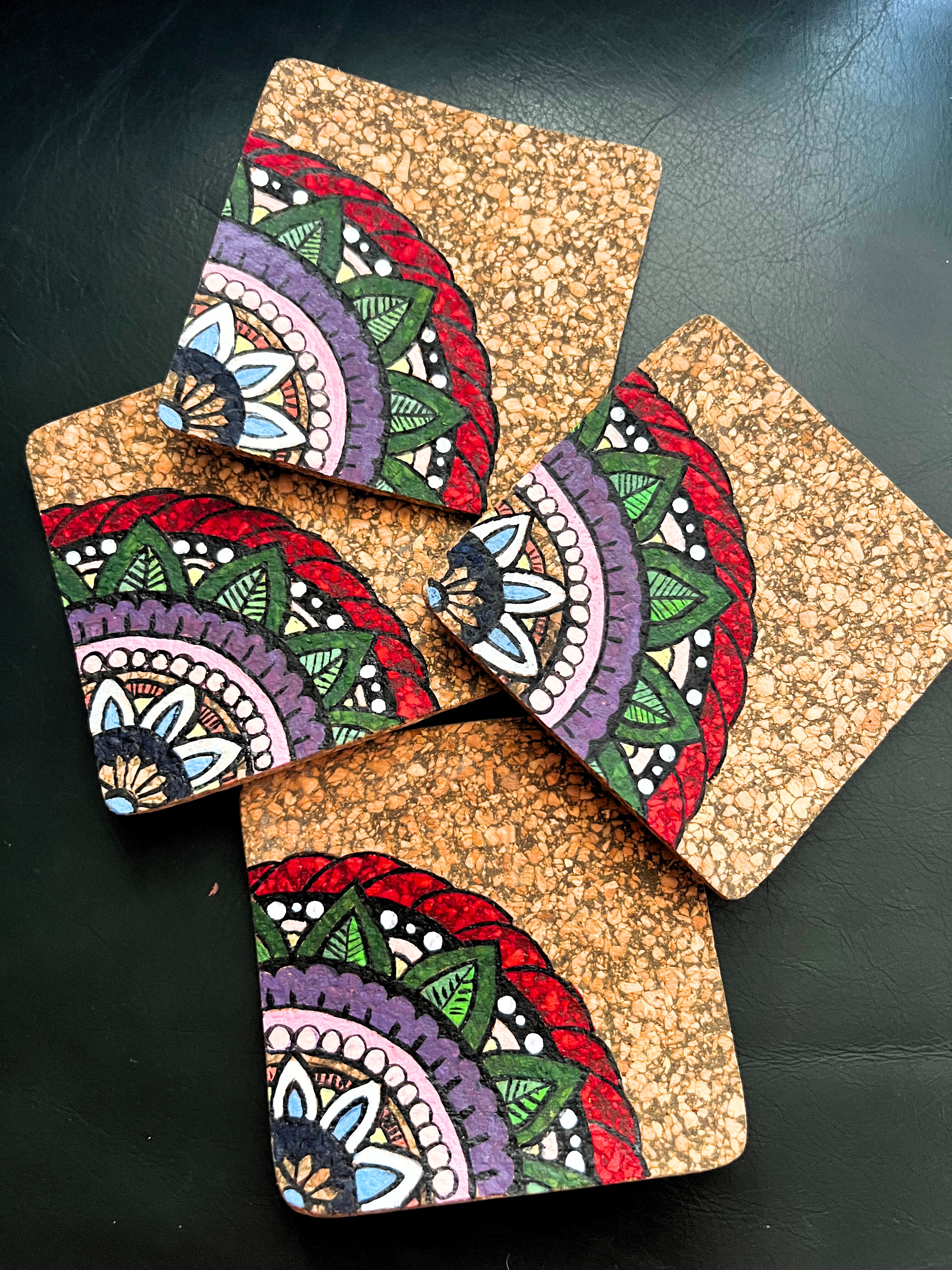 Hand Painted Cork Coasters | Set of 4 | Design 2
